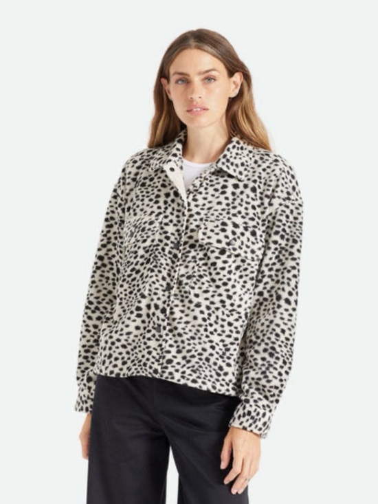 Brixton Tops - Brixton Women's Bowery Fleece Longsleeve Shirt cheetah-print jacket medium